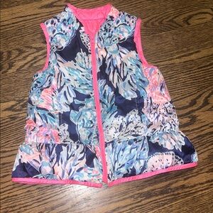 Lilly Pulitzer Melanie Reversible Quilted Vest Neon Pink Size 4-5 Spring k7116